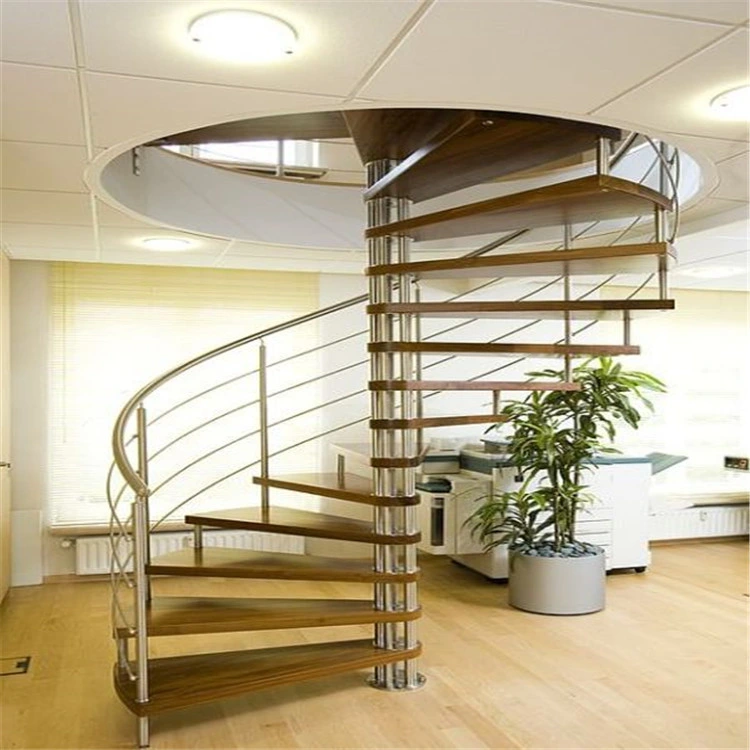 Custom Spiral Wooden Tread Staircase with Carbon Steel