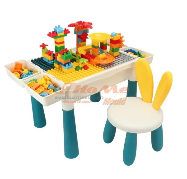 Hot Selling High quality/High cost performance Plastic Triangle Table with Pocket Storing Toys Multifunction Building Blocks Desk Mould