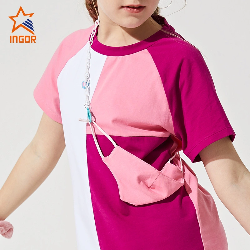 Ingorsports Vêtements de sport personnalisés en gros T-shirt à contraste de couleur pour enfants Jupe décontractée pour vêtements de sport pour enfants