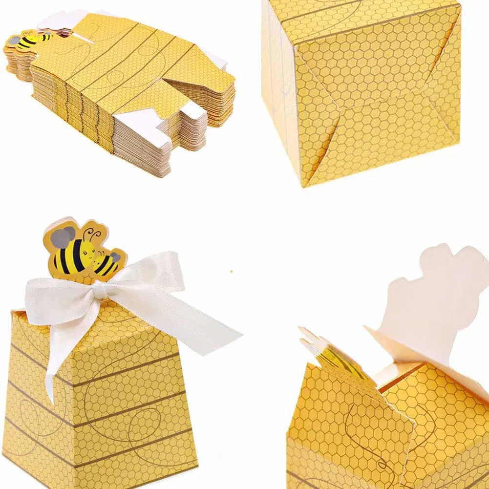 Cartoon Bee Yellow Hexagon Chocolate Sweet Candy Packaging Box for Baby Shower Party Decoration Kids Birthday Gift Boxes