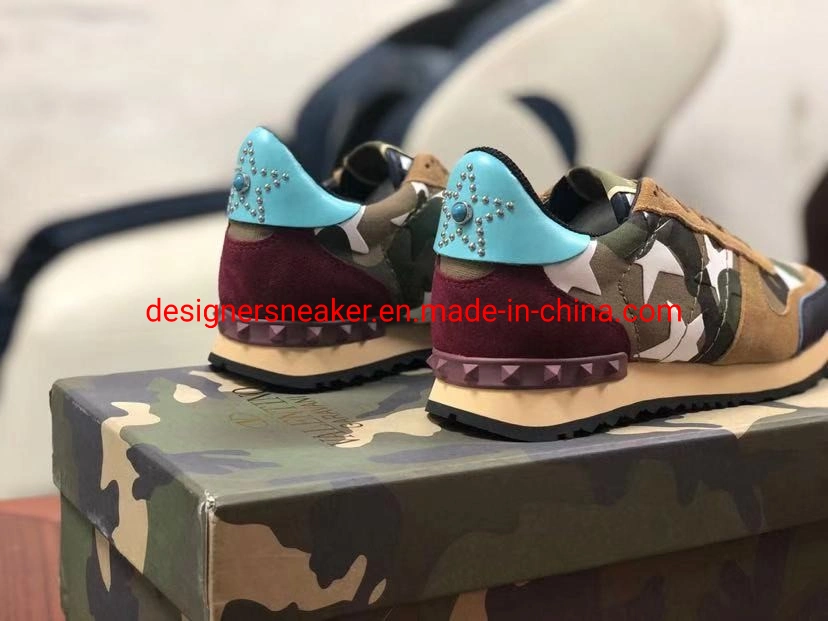 Moda Marca de moda Sneaker Rivet cuero Camouflage zapatos deportivos