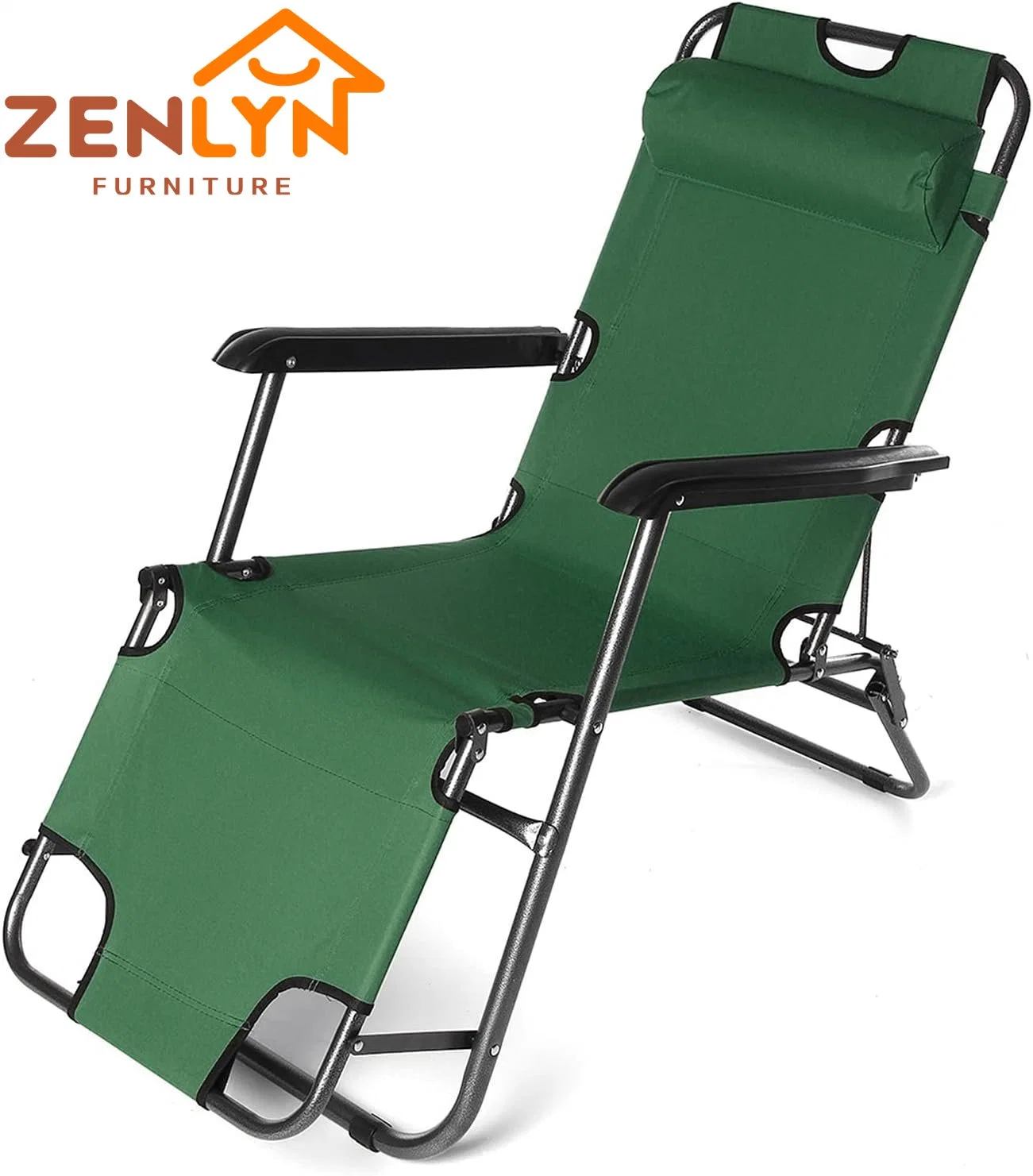 Oxford Fabric Leisure Adjustable Tanning Outdoor Folding Camping Patio Lounge Chair Beach Reclining Chair Green Color
