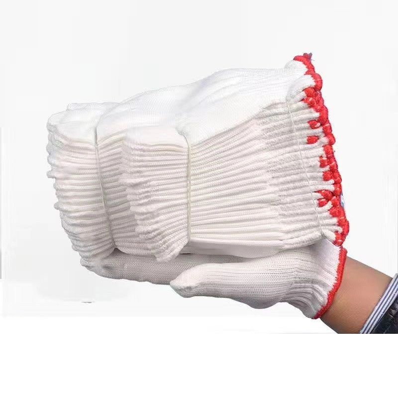 Nylon 7/10 Gauge Natural Bleached White Knitted Work Hand Protection Safety Gloves