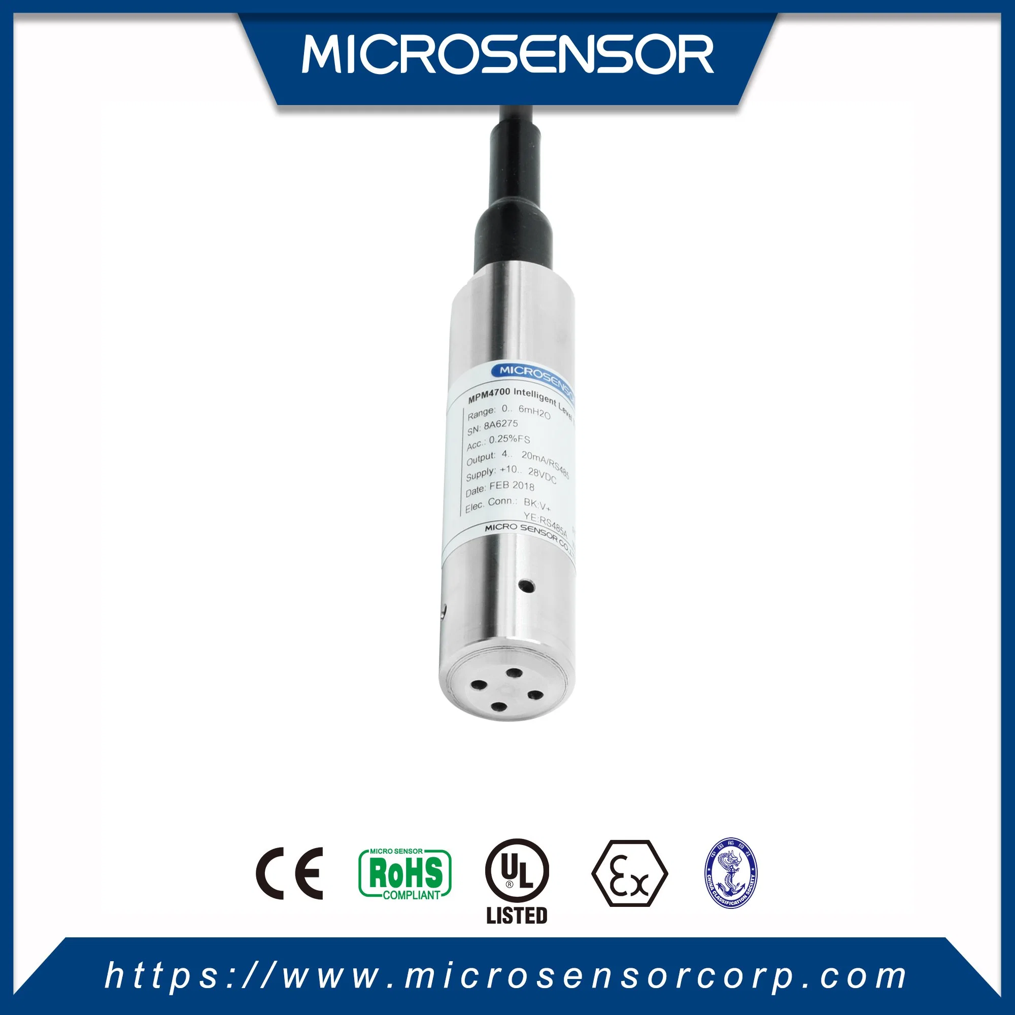 4~20mA Output Digital HART RS485 Water Tank Intelligent IP68 Customized Level Transmitter MPM4700