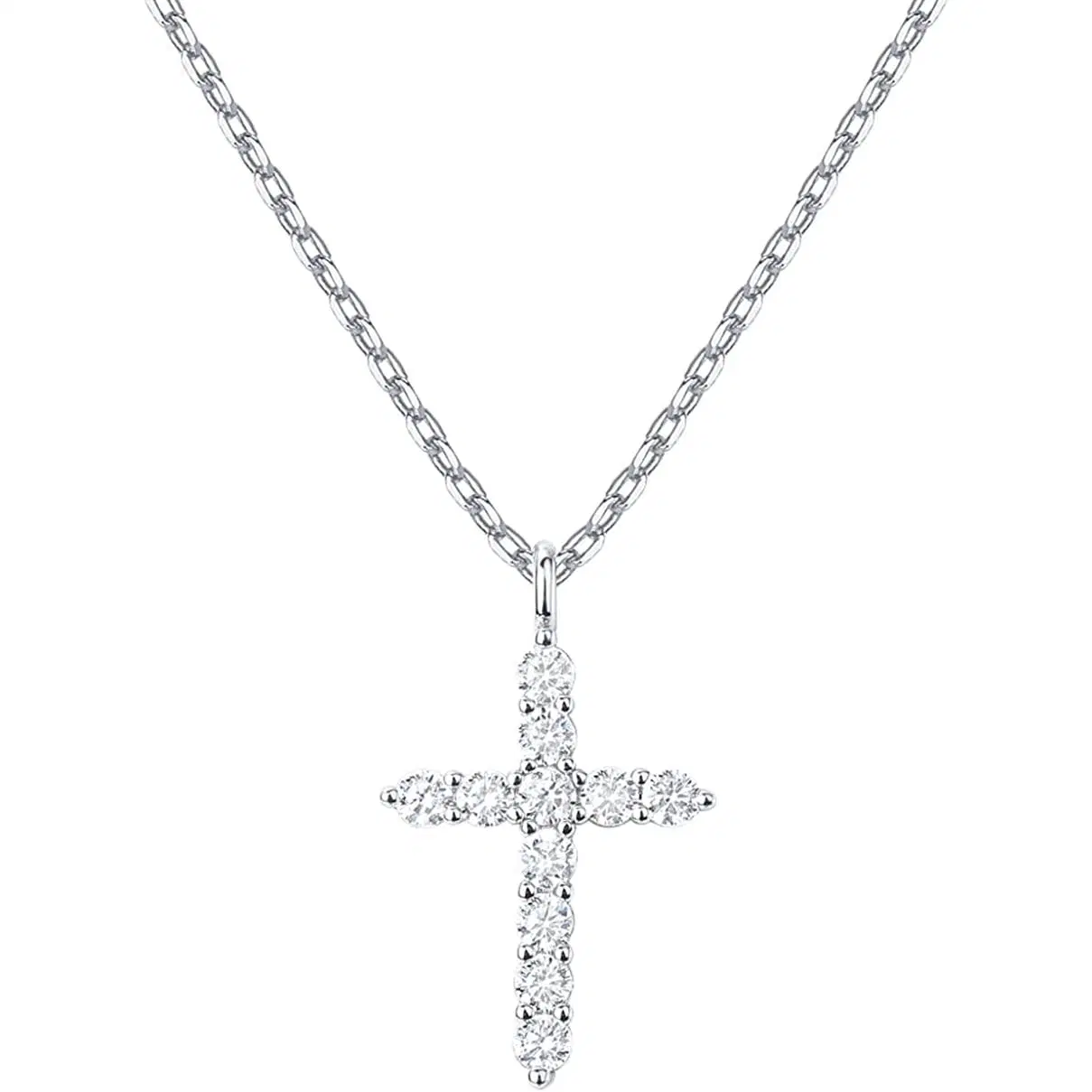 Fashion Luxury 925 Sterling Silver CZ Diamond Cross Pendant Jewelry 14K Gold Plated Cross Necklace for Women Men