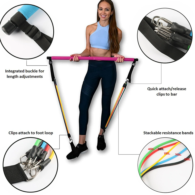 Faixa de resistência com Pilates Stick Bar, Portable Stick Pilates Bar Definido