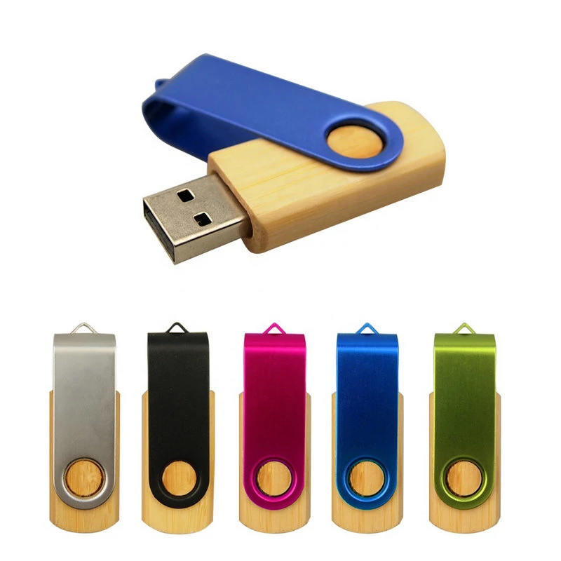 Factory Wholesale/Supplier Classic Wooden Swivel USB Flash Drive with Color Clip with Customized Logo