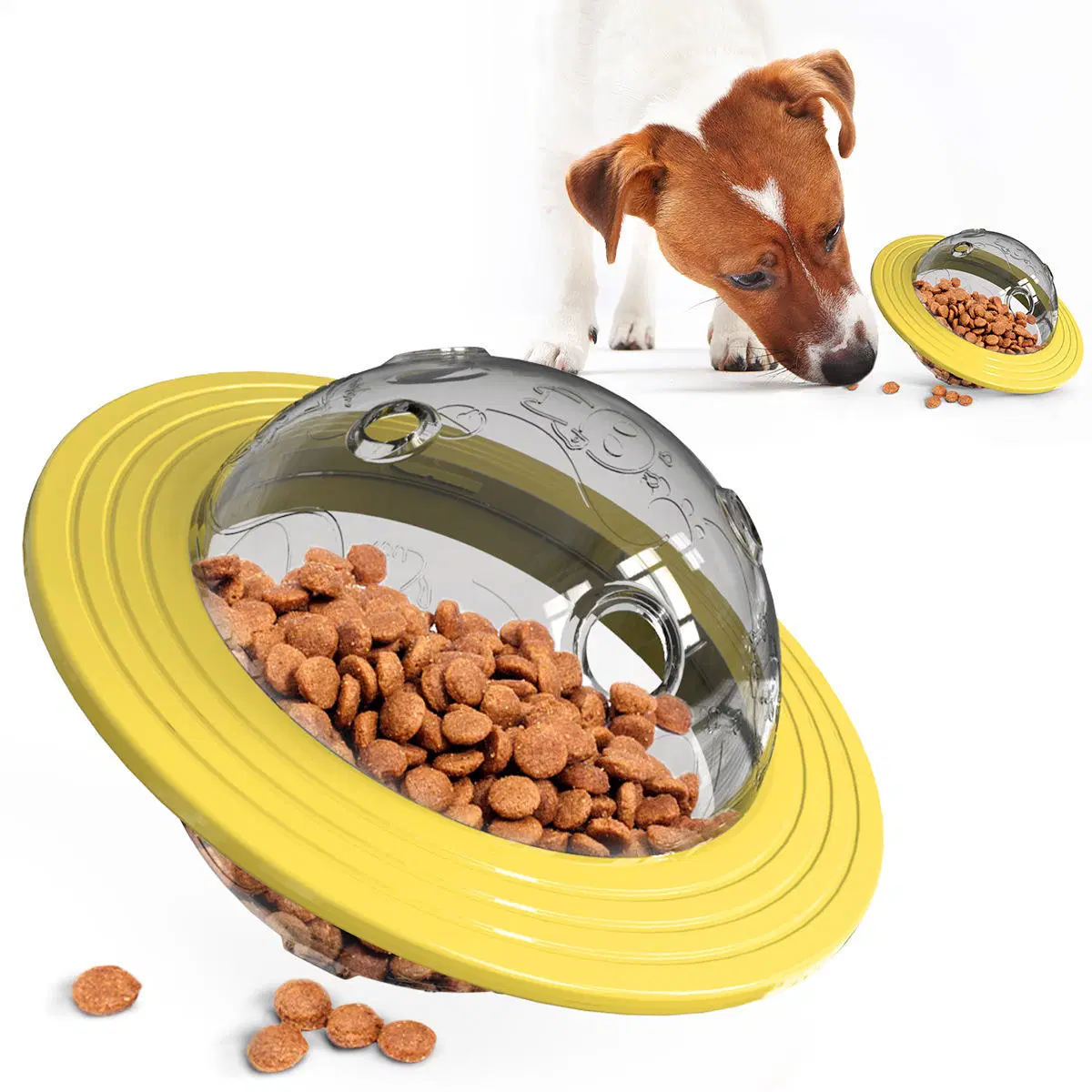 Productos para mascotas perro resistente a la mordedura de platillo volante de juguete Bola de alimentos con fugas de bloqueo de la Slow Food