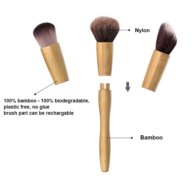 Customized Black Color Refillable Bamboo Makeup Foundation Brushes Private Label Makeup Brushes