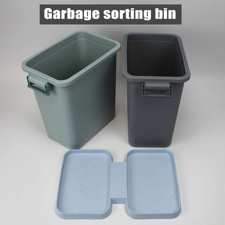 Home Grey Blue Garbage Bin Customizable Size Plastic Storage Rubbish Bucket Stackable Household Tr