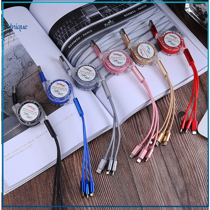 Custom Logo 3 in 1 USB Multi Charger Data Cable with 8 Pin/Android/Type-C Connector for Corporate Promotion Gifts