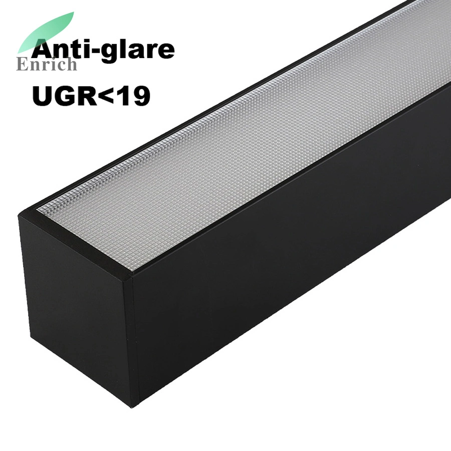 W75xh75mm Lumière de profil linéaire LED dimmable avec couverture microprismatique Ugr<19.