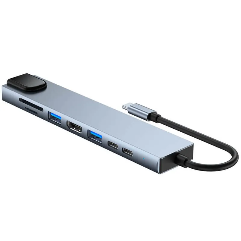 Hub USB 1 en 8 USB-C para portátiles compatible con HDMI+RJ45/USB/PD 87W/SD/TF/PD adaptador