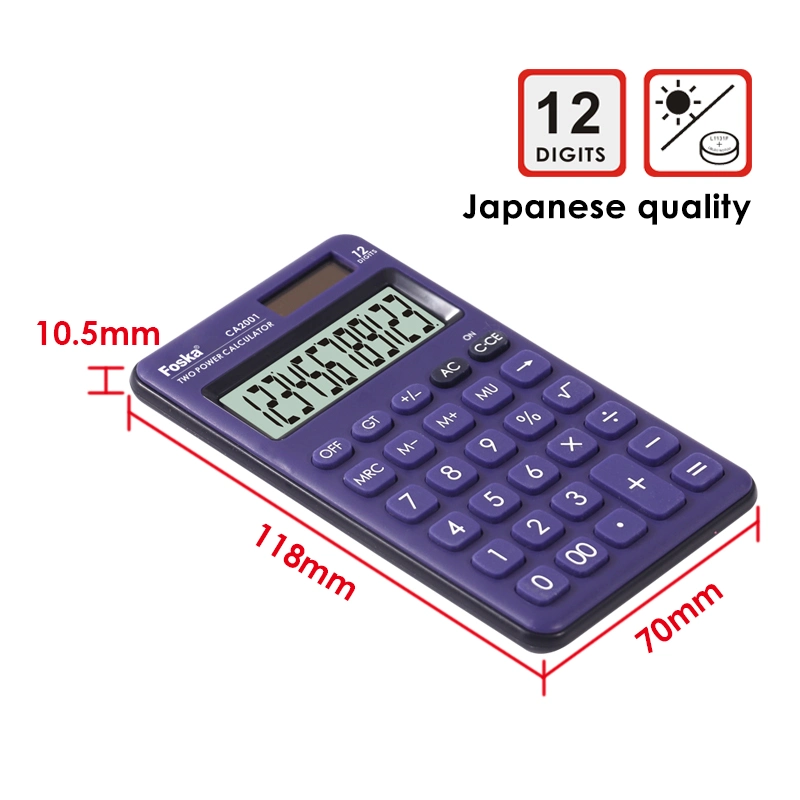 Calculadora da função de bateria e alimentação Solar de 12 dígitos da Foska Calculadora