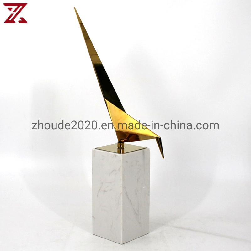 European Style Gold Bird Shape Figurine Natural Marble Base Luxury Modern Metal Pieces Home Decoration for Office