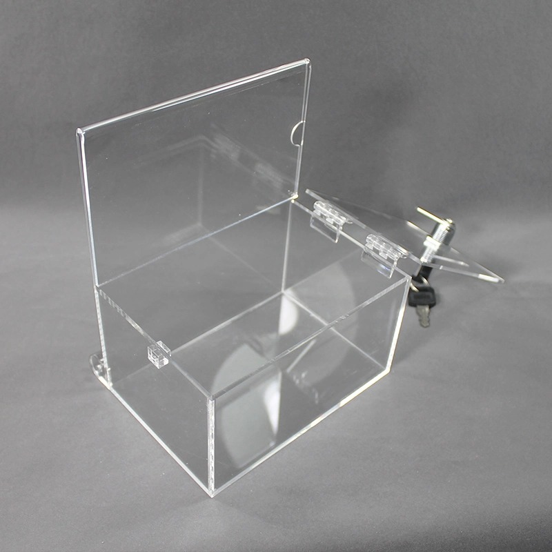 Custom Logo Acrylic Display Donation Cubes Box with Key Lock