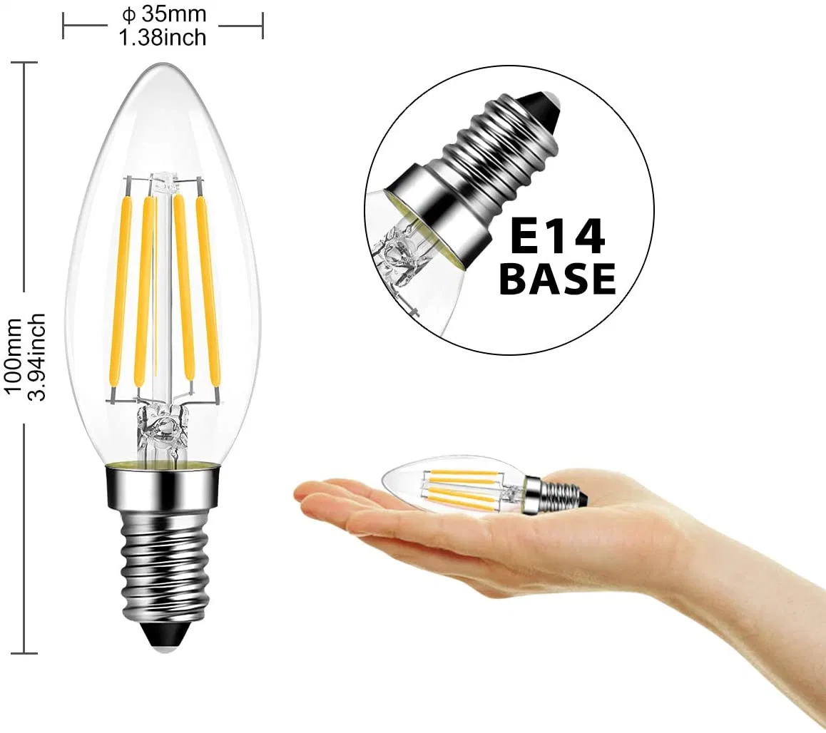 LED Filament Bulb Lamp 2W Glass C35 Dim COB LED Light Candle Lamp Amber Clear Glass Edison Bulb E14 Classic Lamp Decoration Lamp