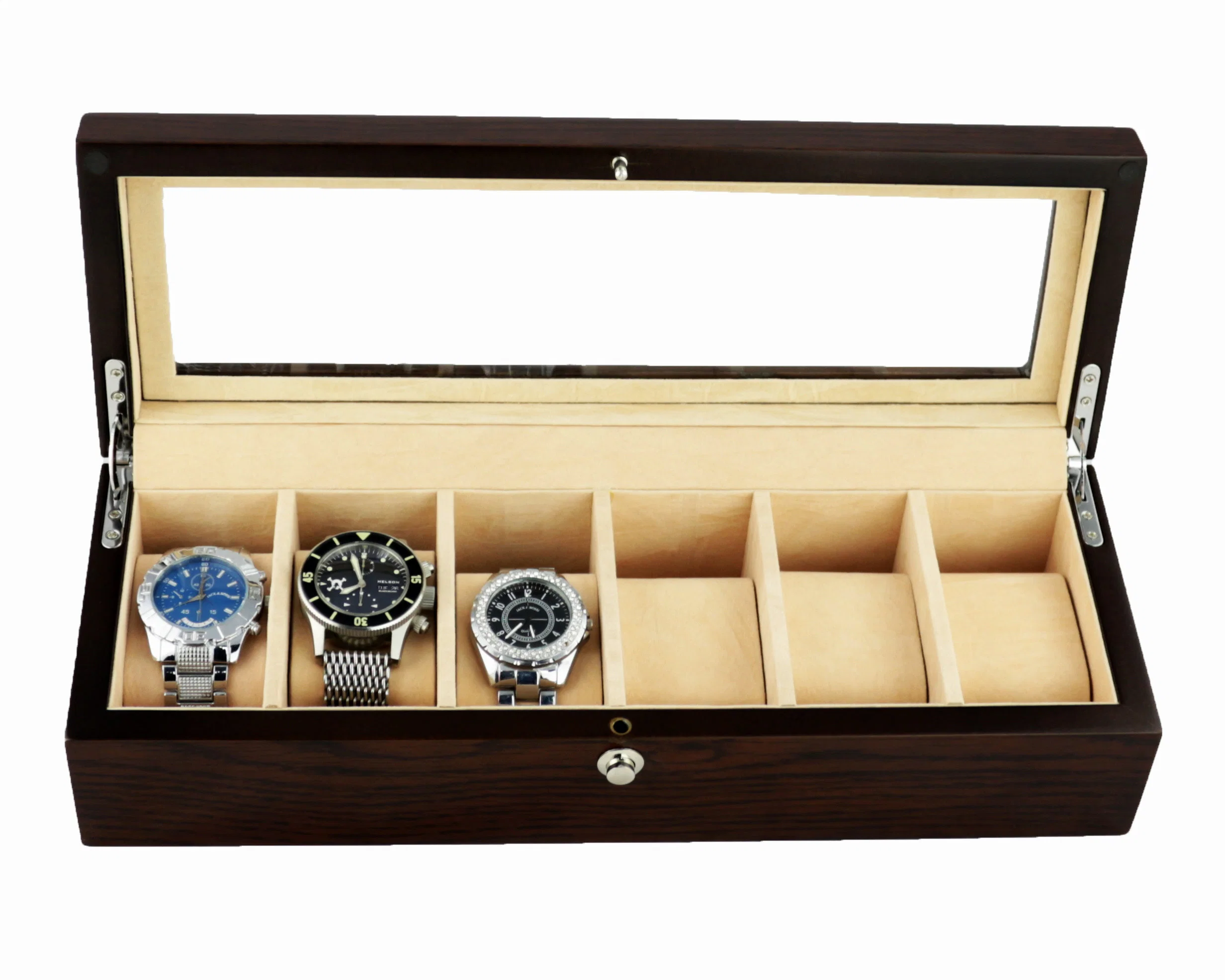 Rosewood Brown Matt Finish Wooden 6 Watches Display Storage Gift Box