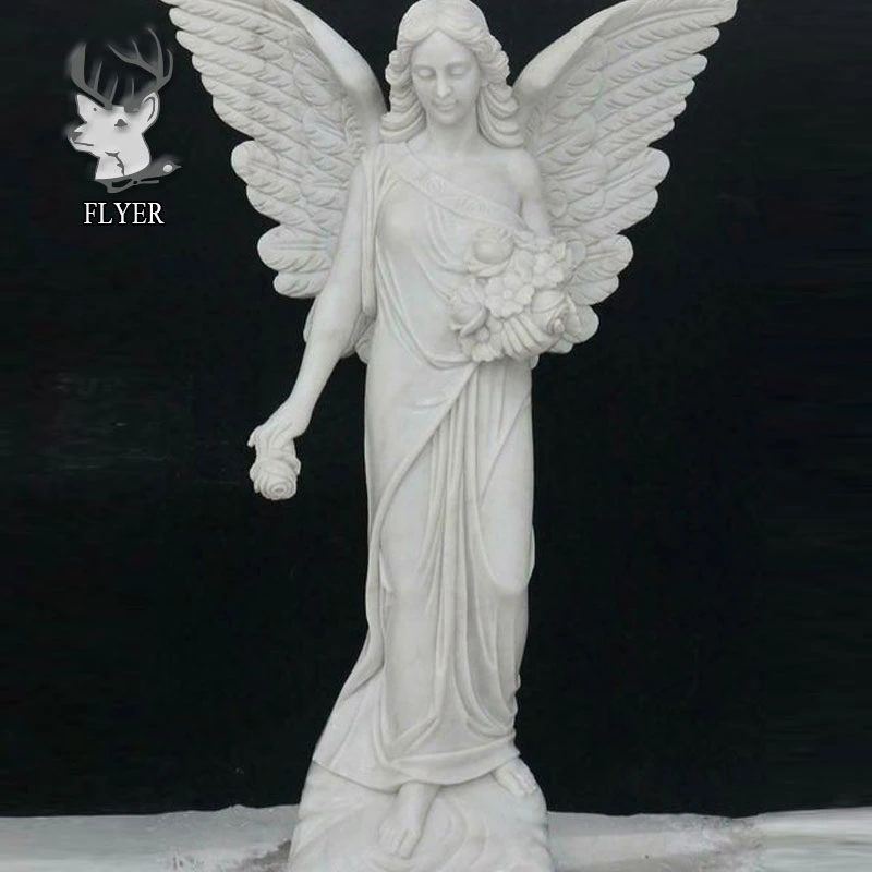 Memorial Angel Sculpture Natural Blanco mármol Angel Head Stone para Decoración del cementerio