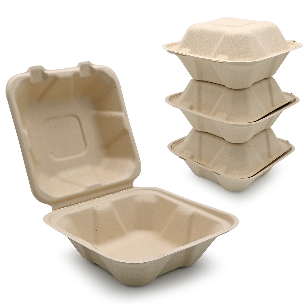 6 Zoll Biologisch Abbaubare Geschirr Bagasse Produkte Einweg Philippine Zuckerrohr Bagasse Fiber Clamshell Burger Food Lunchboxen