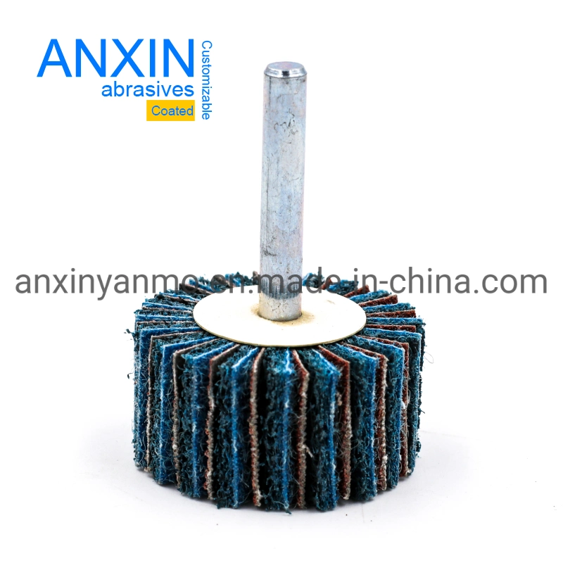 25*25*6.35mm Nylon Flap Wheel with Sand Cloth Interleaf Irregular Surface and Steel Pipe Light Deburring