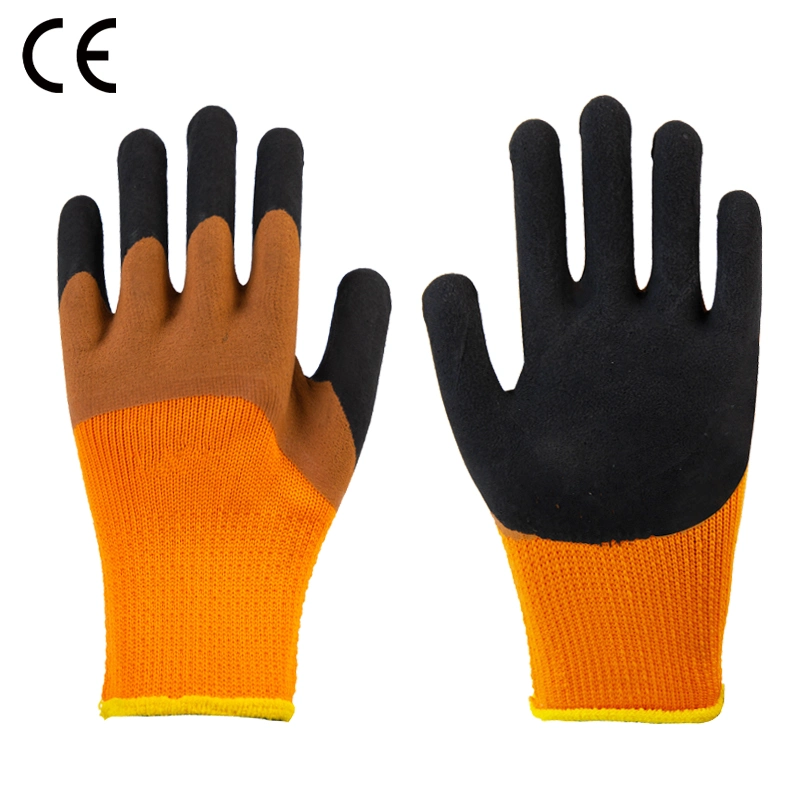 Doublure en polyester latex à demi-revêtement anti-froid pour boucle thermique avec Gants d'hiver de sécurité pour les mains de travail recouverts de latex