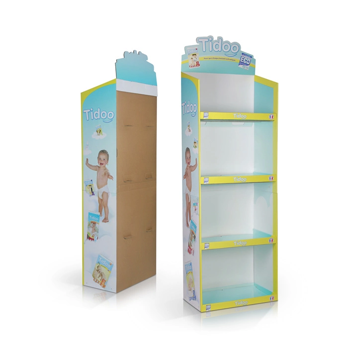 Baby Items Promotion Tiered Cardboard Baby Diaper Paper Creative Display Stand Carton