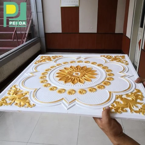 Bedroom Designs Golden Flower Gypsum Fiber Ceiling Tiles 595