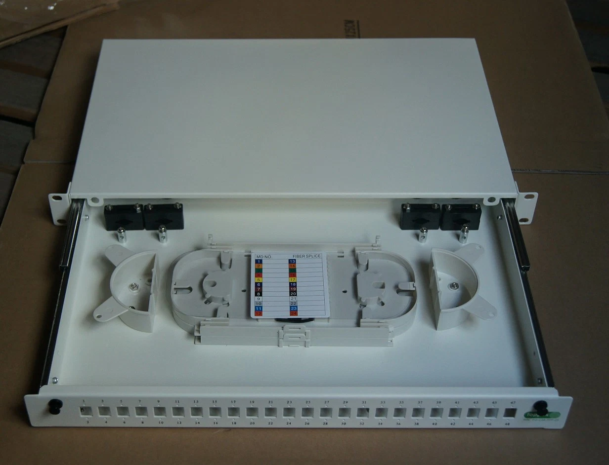 Robust Structure Powder Coated 1u 19" Rack Unit Patch Panel for 12 Lgx Adapter Plates with Slide-out Tray