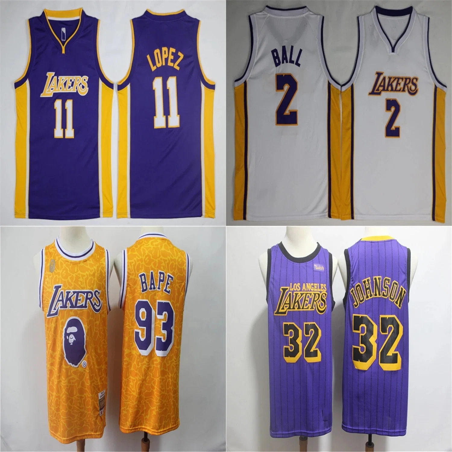 Barato la Lakers Ball López Johnson Rondo Camisetas de baloncesto cosidas