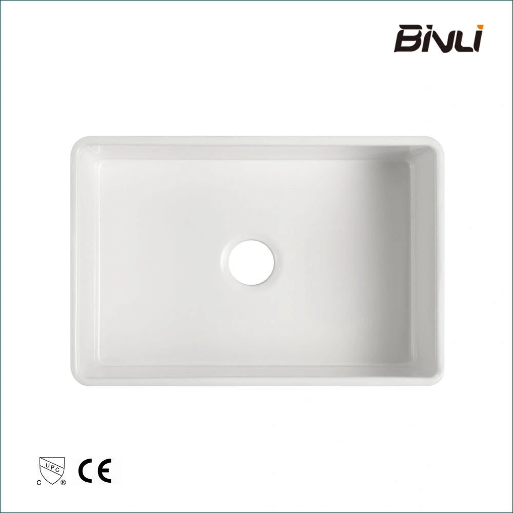 Hygienic Glaze Kitchen Single Basin Farm Sink with Drain Board