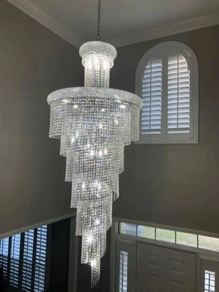 Interior Hotel Stair Crystal Chandelier Lobby Ceiling Luxury LED Spiral Pendant Light Crystal Chandelier Lighting