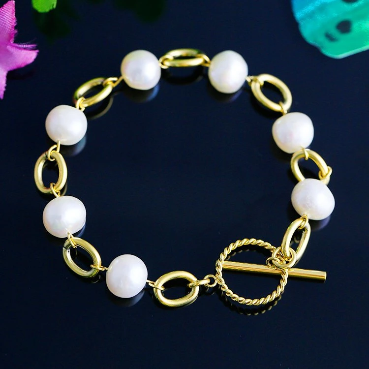 Stainless Steel Jewelry Manufacturers Fashionable Female Pearl T Clasp Bracelet