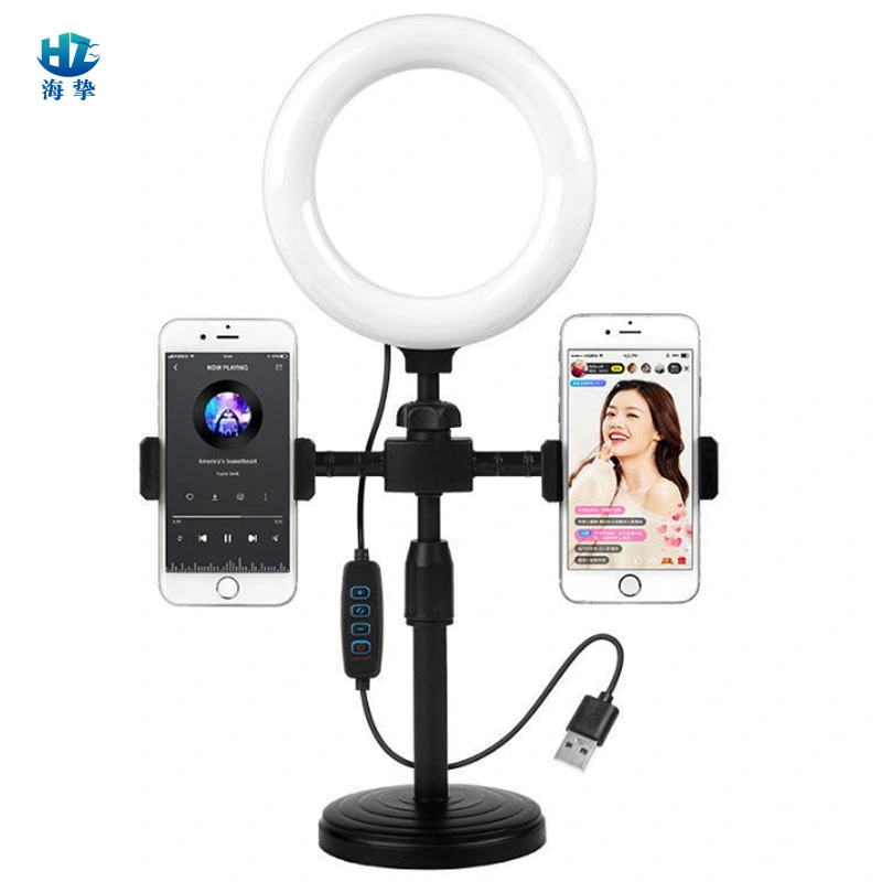 Double Phone Holder with LED Selfie 6inch LED Ring Light Stand Light