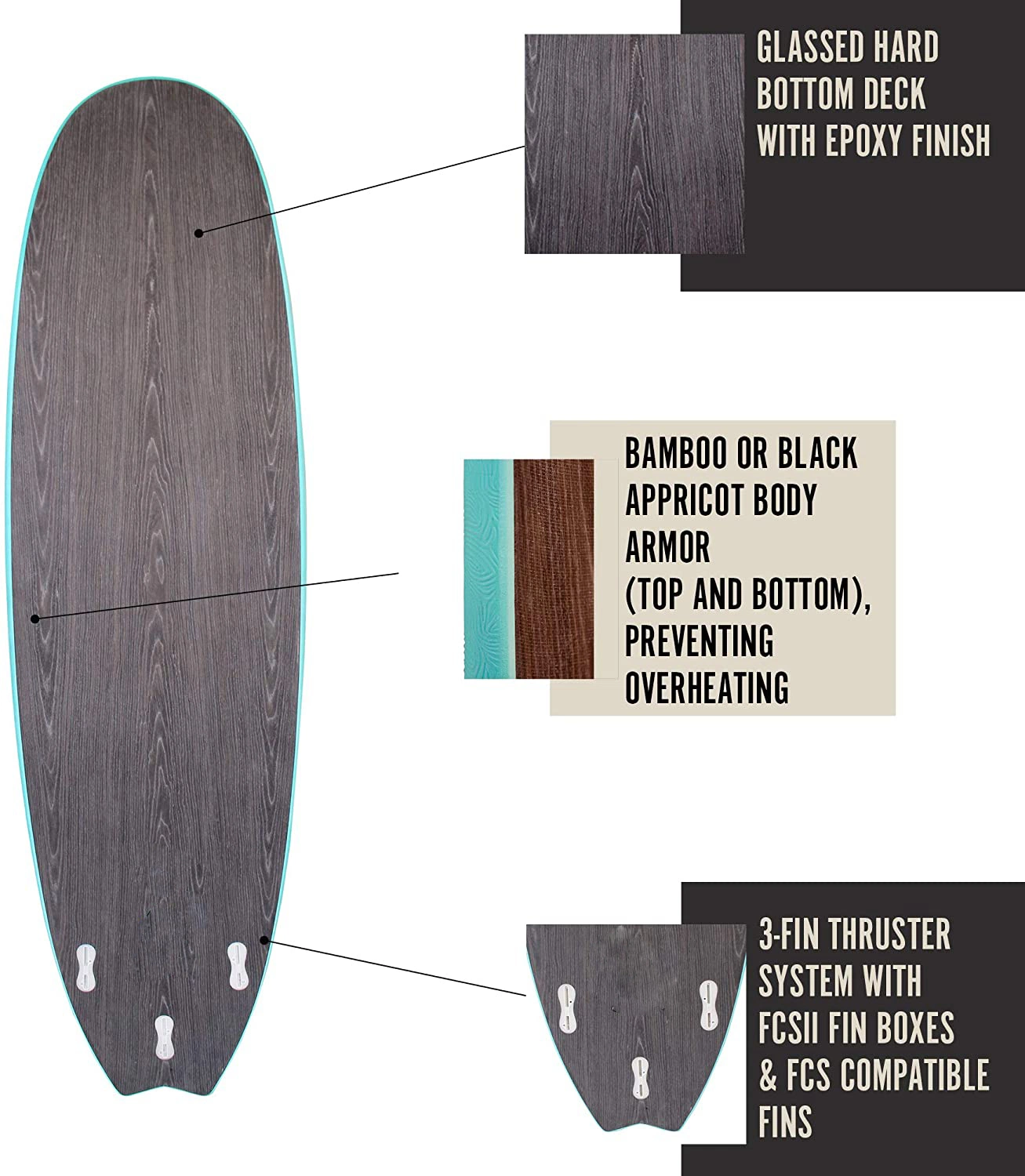 Planche de surf hybride (6' 8") avec Wax-Free Funboard mousse texturée