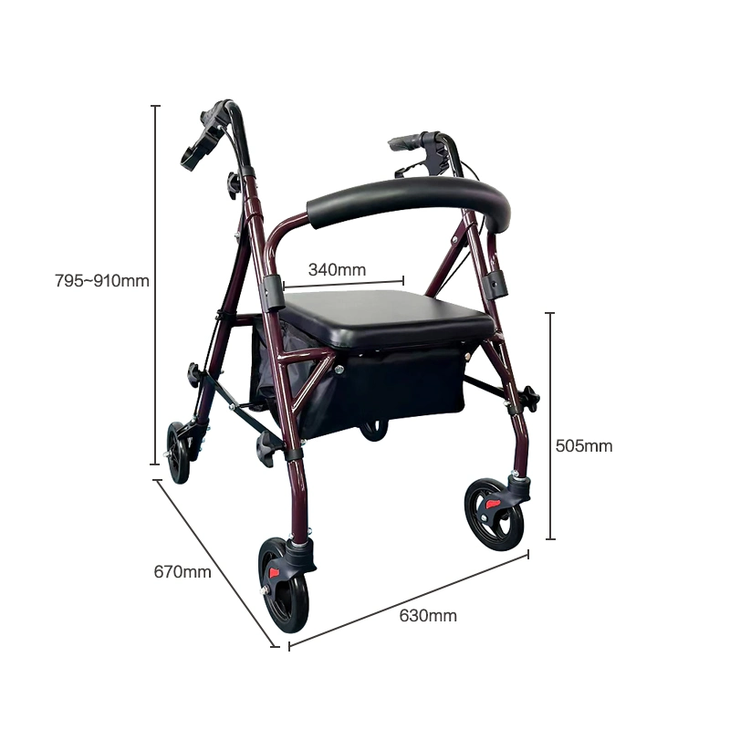 Andador plegable todoterreno Hanqi con ruedas y asiento exterior Caminadores de ruedas para personas mayores con cesta