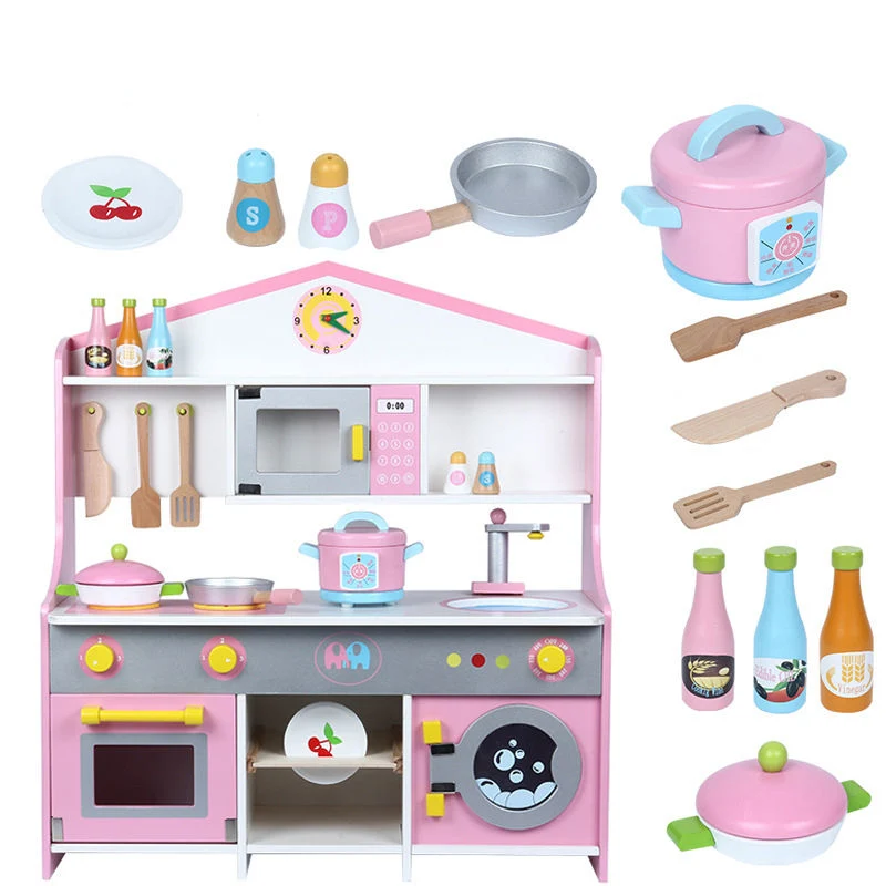 Mother Garden Play House Mini Kitchen Furniture Simulated Kitchen Set Early Education Creative Birthday Gift Cooking Wooden Toys