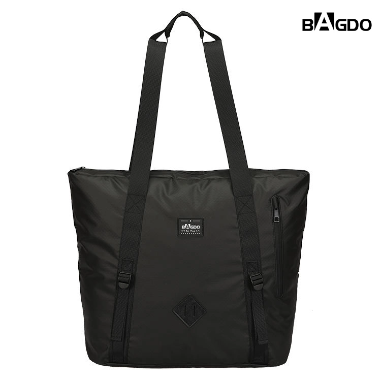 Bolsas de compras reutilizables Bolso de hombro casual de poliéster Bolso negro Tote para mujeres Bolsos de mano