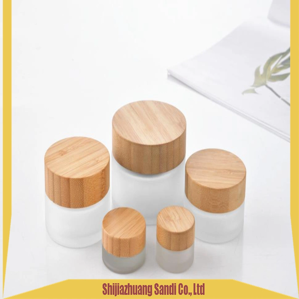 5ml 15ml 30ml 50ml 100ml Clear Frosted Empty Glass Cosmetic Cream Jar with Natural Bamboo Lid