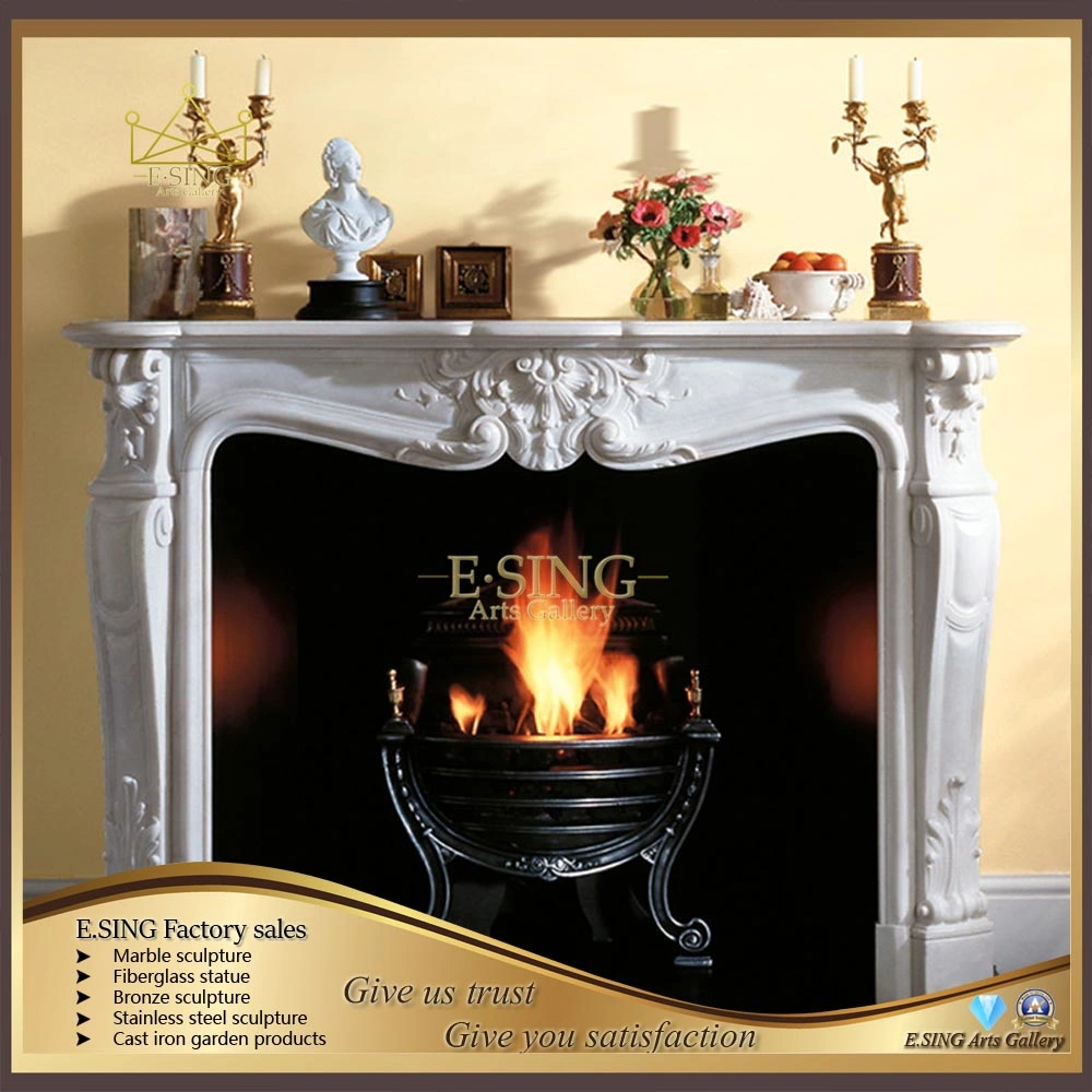 European Mantels French Yellow Marble Fireplace Surround Lion Statues Stone Fireplace for Home Decor