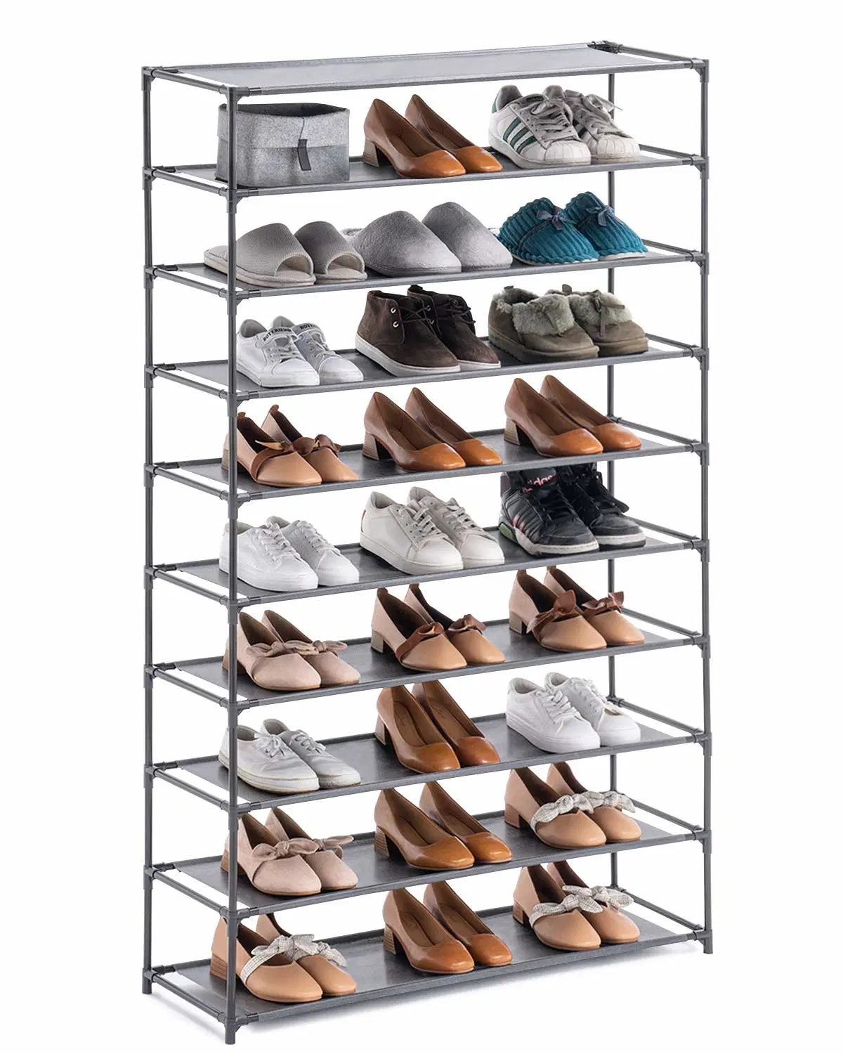 8-Tier Shoe Rack, Stackable Shoe Storage Organizer, Holds 52-60 Pair Shoes and Boots, Durable Metal Pipes and Plastic Connectors Shoe Shelf Organizer