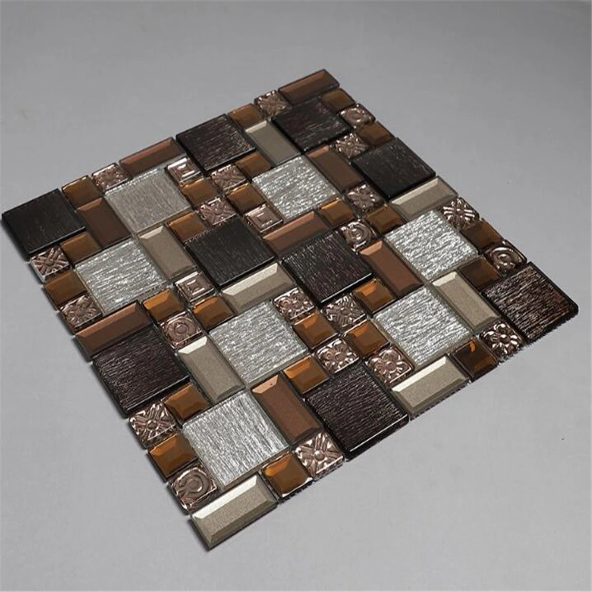 84p300*300 Metal Tile Strip Glass Mosaic for Lobby Wall