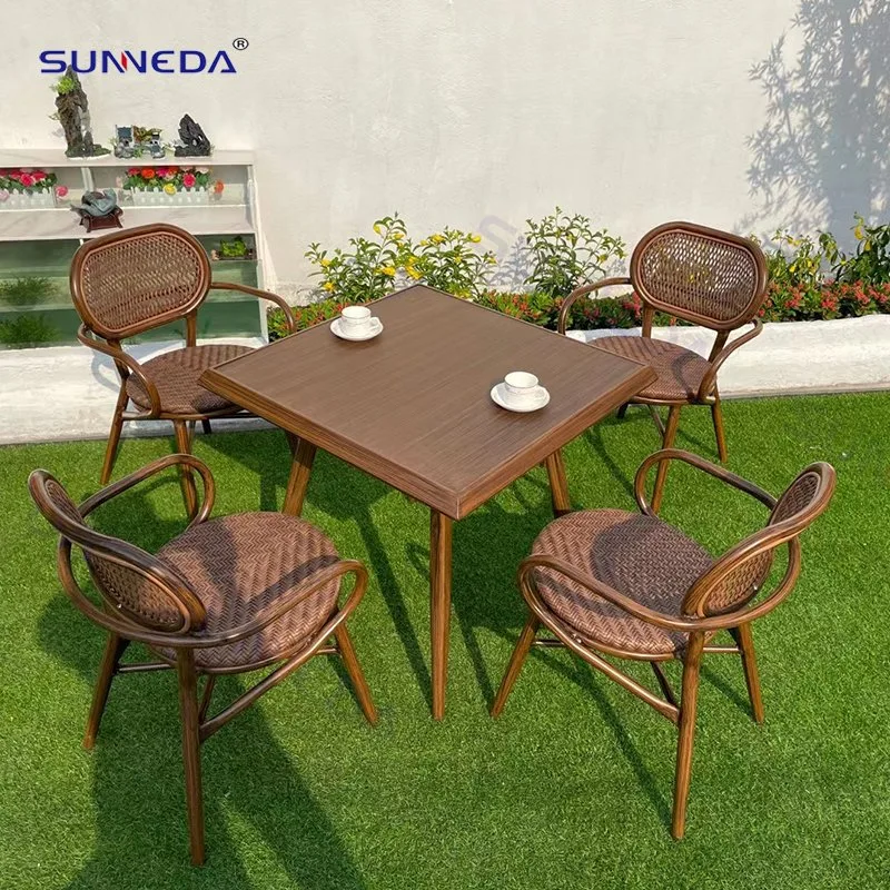 Aluminum Frame Outdoor Furniture PE Rattan Weaving Soft Dining Table Set for 5 Pieces