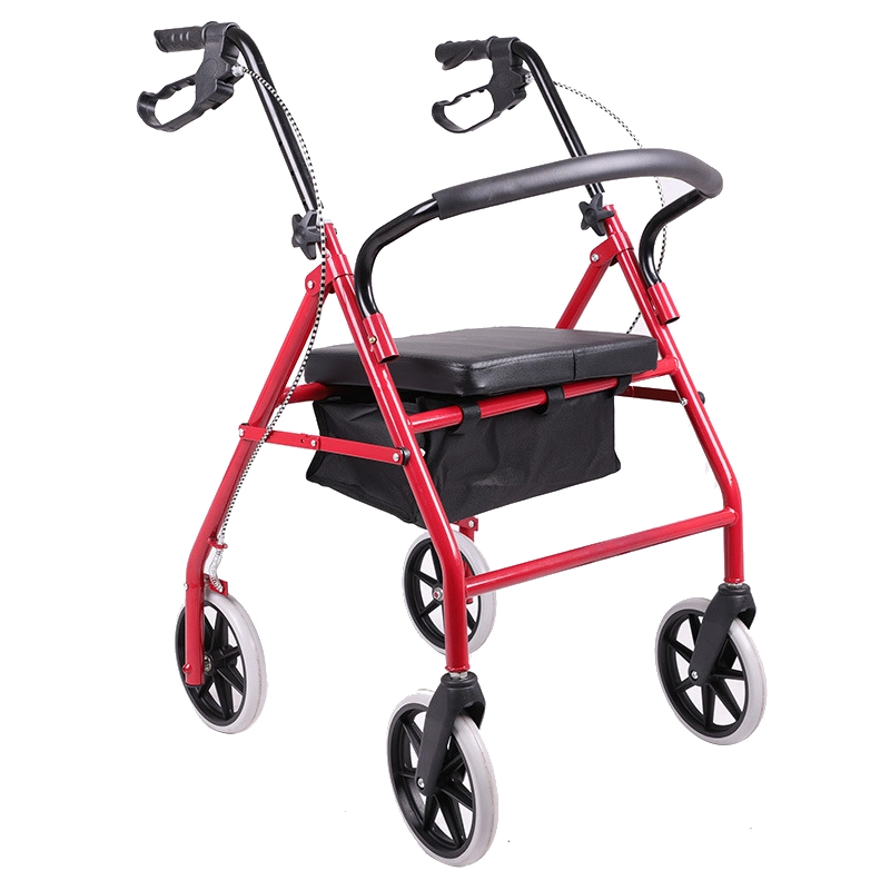 Portable Foldable Rehabilitation Walker Elderly Walker Trolley Handbrake Four-Wheel Walker