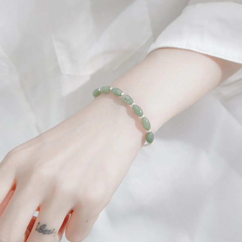 S925 Sterling Silver Bracelet Jade Bead Simple Bracelet