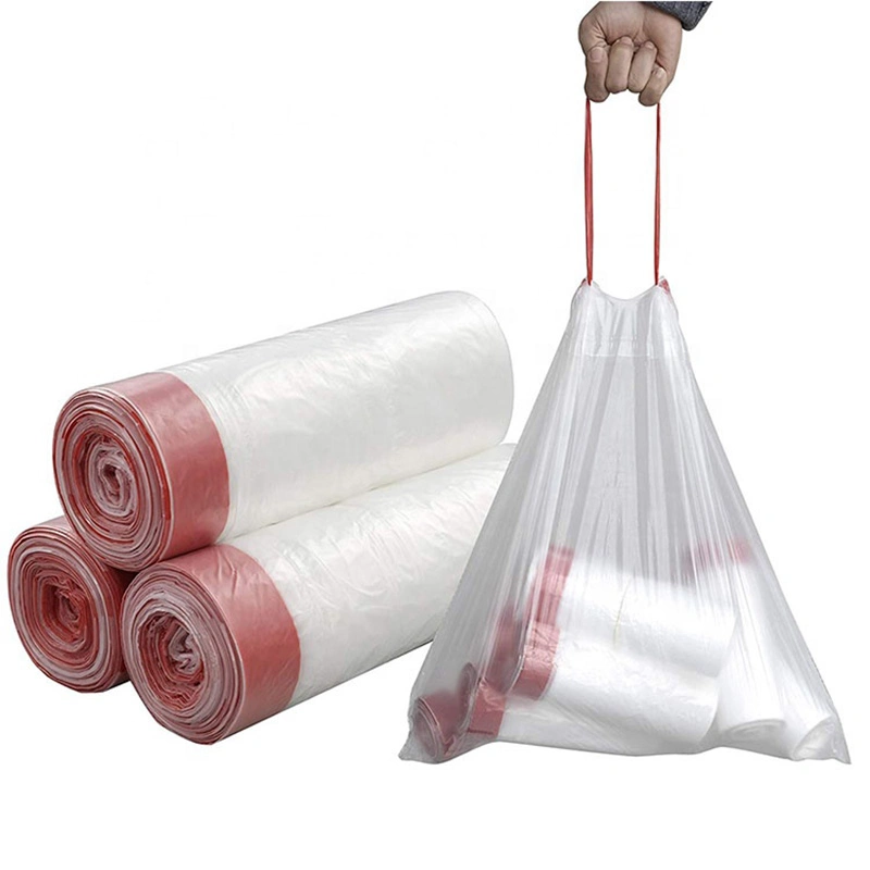 Custom Eco PE Black Plastic Drawstring Rubbish Trash Bin Liner Garbage Bags with Drawstring