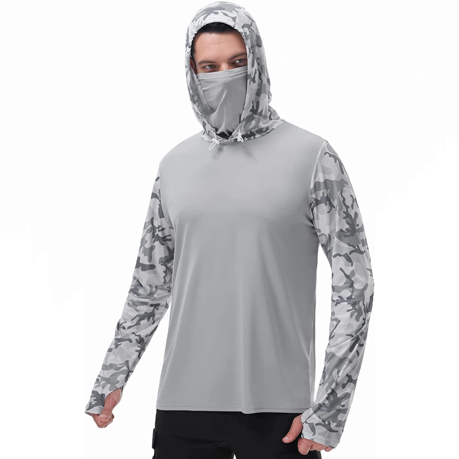 Custom Logo Sun Protection Long Sleeve Polyester Breathable Fishing Hooded Shirts Apparel for Men