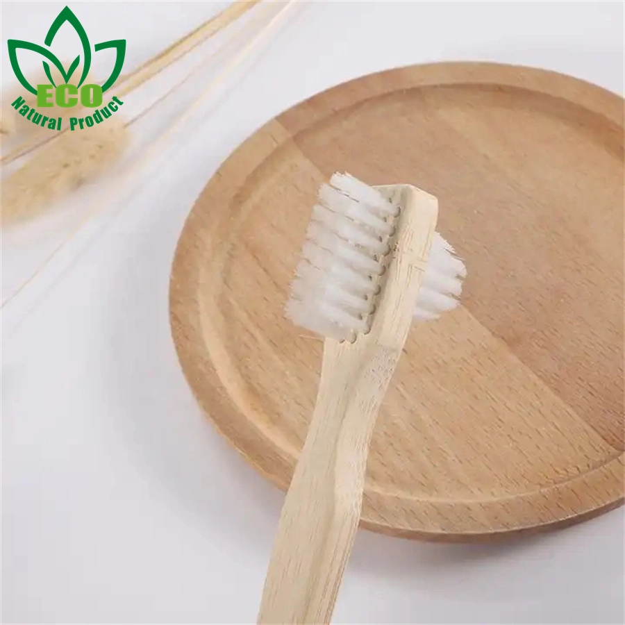 Natural Biodegradable Wooden Bamboo Two Sided Toothbrush Bamboo Denture Brush for False Teeth Cleaning