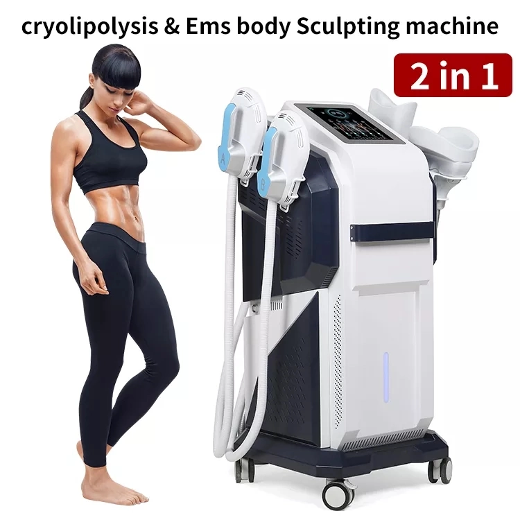 Newest Cooling Ice Sculpting Beauty Salon Equipment Fat Freezing 2 in 1 EMS Sculpting Machine Cellulite Reduction Cryolipolysis Slimming Machine