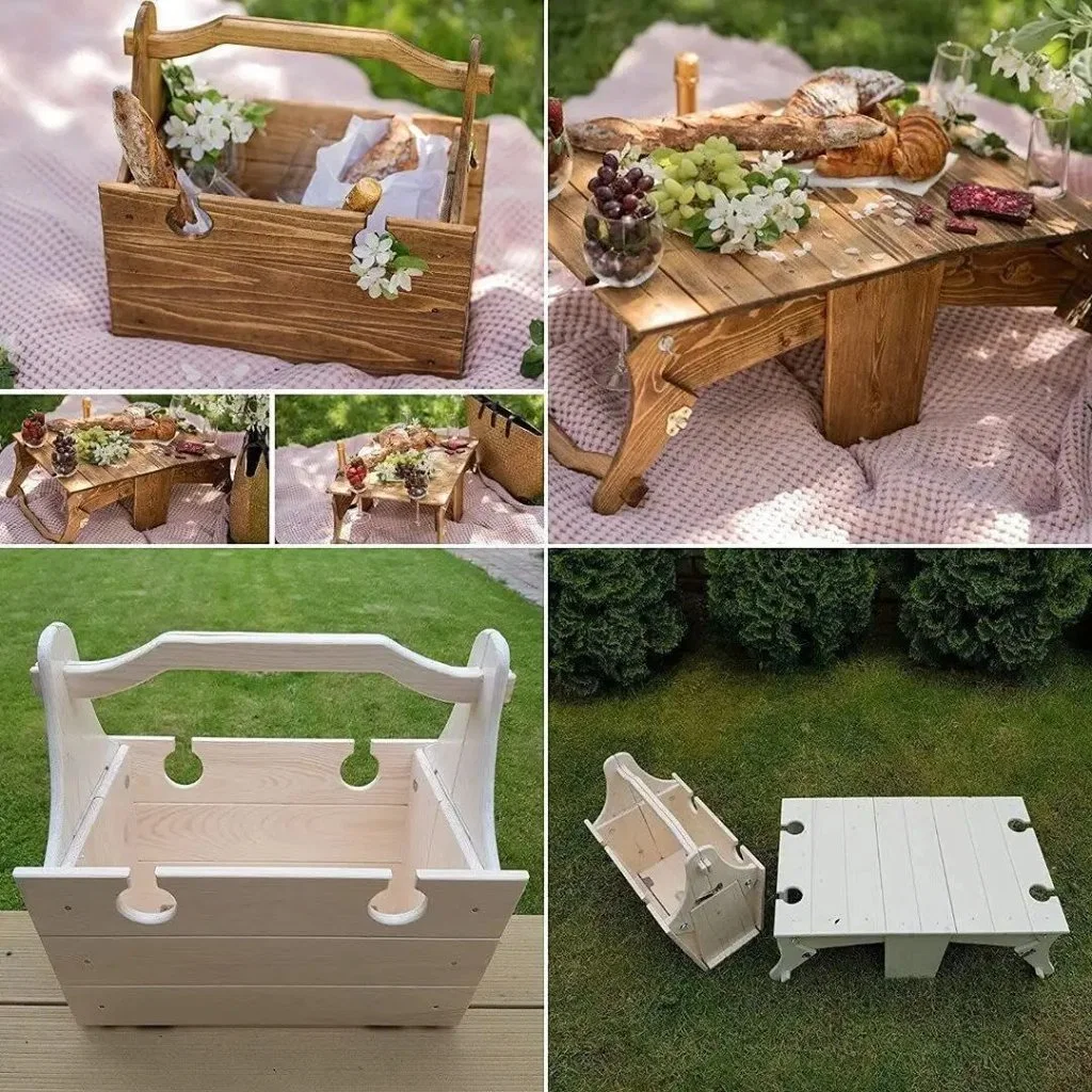 Wooden Creative Gardening Ornaments Irregular Shape Kitchen Storage Basket with Handle